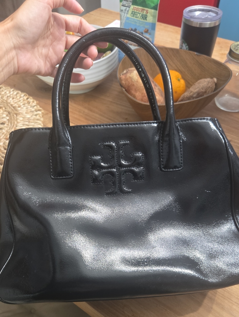 Tory Burch Charlie Patent Leather Tote Black
